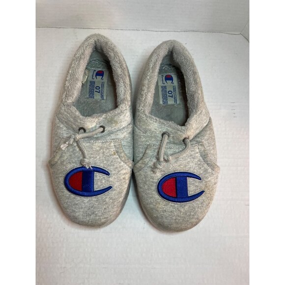 Champion Other - Champion Womens Size 7 Gray Fleece-Lined Slip-On Slippers With Embroidered Logo